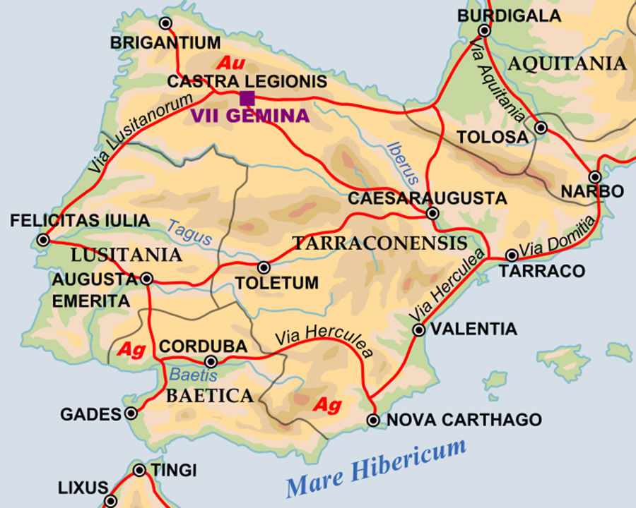 Principales vias de comunicación en Hispania en el siglo I