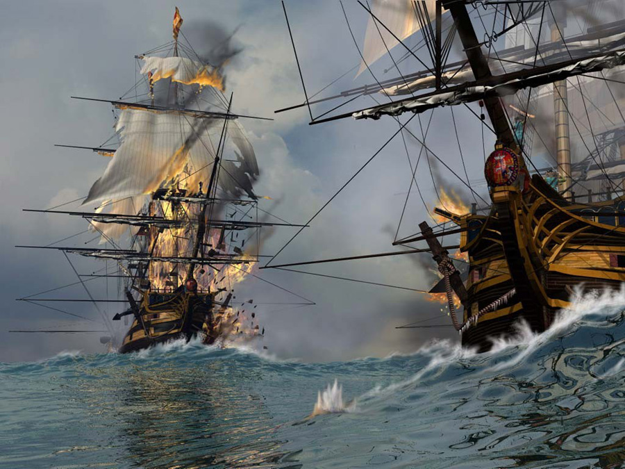 Recreación de una batalla naval de la época