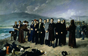 El fusilamiento de Torrijos Autor: Antonio Gisbert, Fecha:1888, Museo: Museo del Prado, Características:390 x 600 cm. Material: Oleo sobre lienzo